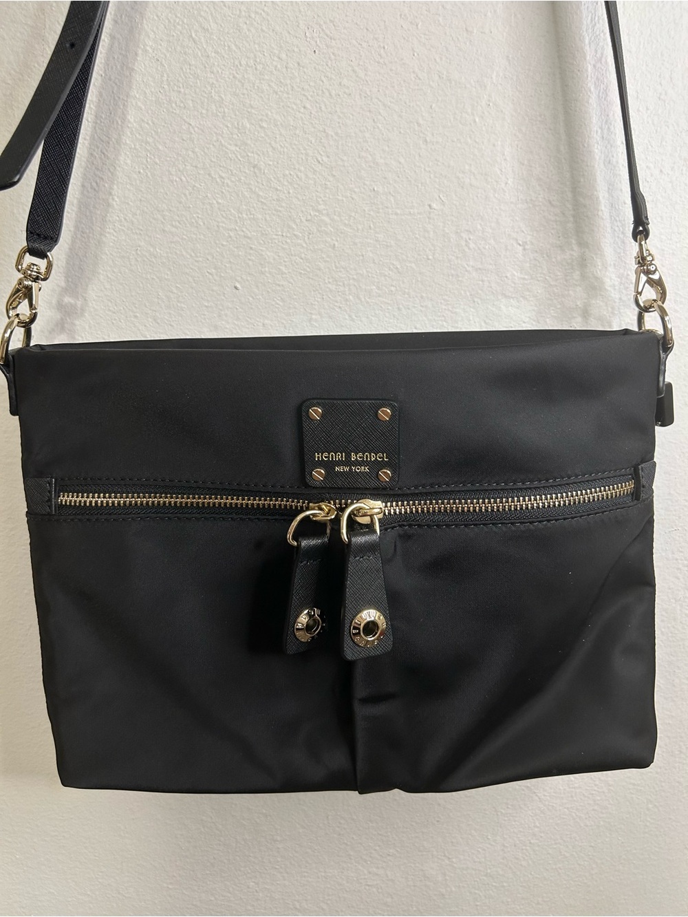 henri bendel Black Nylon Crossbody with Gold Hardware